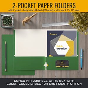 Two Pocket Portfolio Folders, 50-Pack, Green, Letter Size Paper Folders, by Better Office Products, 50 Pieces, Green