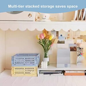 5-Pack Pastel Crates for Desk Organizers , Mini Plastic Baskets for Office Organization, Collapsible Crate Stacking Folding Storage Baskets for Home Kitchen Bedroom Bathroom Office (5.9" x 3.8"）