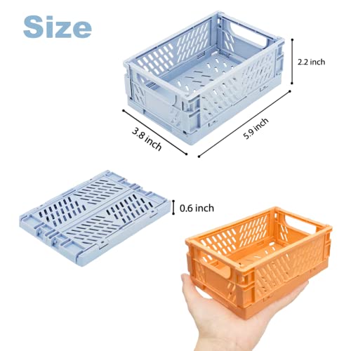 5-Pack Pastel Crates for Desk Organizers , Mini Plastic Baskets for Office Organization, Collapsible Crate Stacking Folding Storage Baskets for Home Kitchen Bedroom Bathroom Office (5.9" x 3.8"）