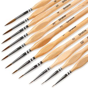 grabie paint brush set, miniature detail, 11 pcs, nylon hair, paint brushes for oil, acrylic, watercolor and gouache, detail paint brush with natural wood handle, great for beginners and professionals