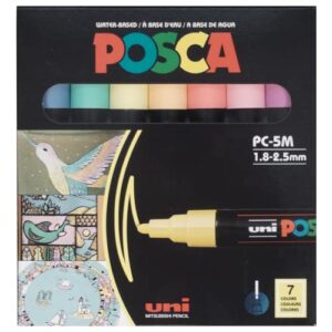 posca pastel set of 7 acrylic paint pens with reversible medium point tips, posca pens are acrylic paint markers for rock painting, fabric, glass paint, metal paint, and graffiti