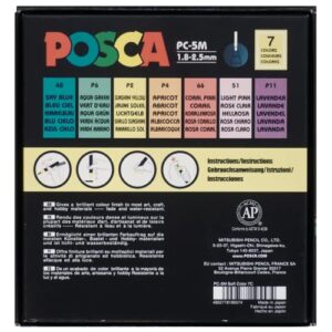 Posca Pastel Set of 7 Acrylic Paint Pens with Reversible Medium Point Tips, Posca Pens are Acrylic Paint Markers for Rock Painting, Fabric, Glass Paint, Metal Paint, and Graffiti