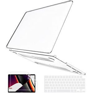 b belk compatible with macbook pro 14 inch case 2023 2022 2021 release m2 a2779 a2442 m1 pro/max chip with touch id, clear plastic hard shell case with keyboard cover + screen protector, transparent