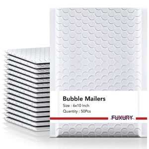 fuxury bubble mailer, 6×10 inch bubble mailers 50 pack, self-seal adhesive padded envelopes, water resistant mailers, shipping envelopes for packaging, small business, mailing,bulk white#0