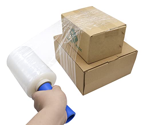 2 Pack Stretch Wrap Film with Plastic Handle, 80 Gauge Thick, 5 Inch x 1000 Ft, Clear Plastic Pallet Shrink Film for Moving Supplies Self-Adhering Plastic Wrap Film, BOMEI PACK