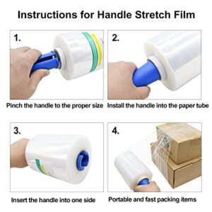 2 Pack Stretch Wrap Film with Plastic Handle, 80 Gauge Thick, 5 Inch x 1000 Ft, Clear Plastic Pallet Shrink Film for Moving Supplies Self-Adhering Plastic Wrap Film, BOMEI PACK