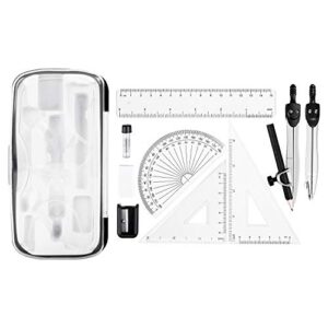 amazon basics 10-piece math kit – includes compasses, graphite, eraser, sharpener, protractor, triangles, ruler, and carrying box