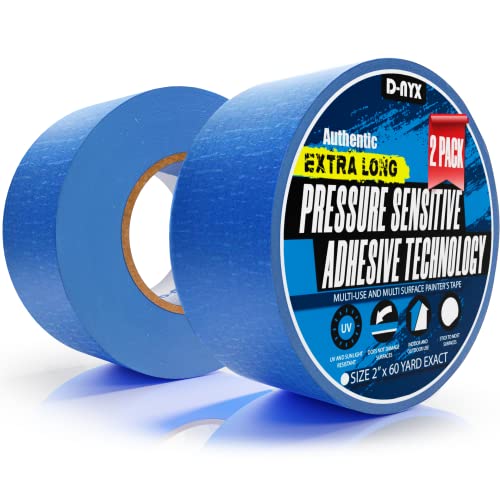 D-NYX 2 Pack Professional Painters Tape 2 inches x 60 Yards Sharp Edge Line Technology Residue-Free Multi-Surface Blue Painter Tape (120 Total Yd) Paper Masking Paint Tape for Wall Art Renovation