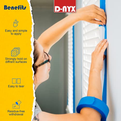 D-NYX 2 Pack Professional Painters Tape 2 inches x 60 Yards Sharp Edge Line Technology Residue-Free Multi-Surface Blue Painter Tape (120 Total Yd) Paper Masking Paint Tape for Wall Art Renovation