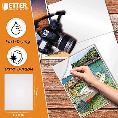 Self-Adhesive Photo Paper, Sticky Photo Paper, Glossy, 8.5 x 11 Inch, 100 Sheets, by Better Office Products, 135 gsm, Letter Size, 100 Count Pack