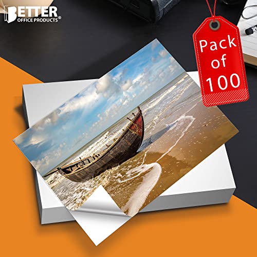 Self-Adhesive Photo Paper, Sticky Photo Paper, Glossy, 8.5 x 11 Inch, 100 Sheets, by Better Office Products, 135 gsm, Letter Size, 100 Count Pack