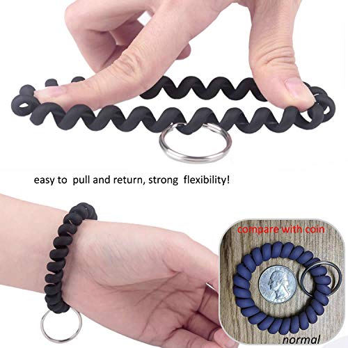 BIHRTC 5 Color Wrist Keychain Plastic Spring Flexible Spiral Wrist Coil Stretchable Wrist band Wristlet Keychain Bracelet Wrist Coil Key Chains Key Holder Key Ring for ID Badge Sauna Outdoor Sport