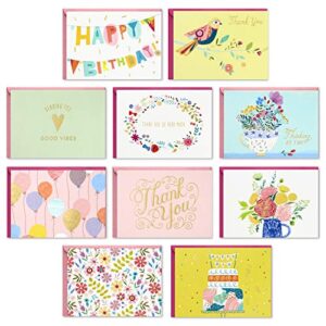 hallmark pack of 30 assorted boxed greeting cards, good vibes—birthday, thinking of you, thank you , blank cards