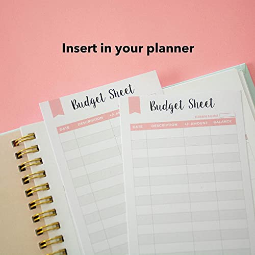 Set of 60 Spending Tracker A6 Budget Sheets I Money Tracker for Budget Planner Binder - Use with Budget Tracker, Budget Folder, Budget Envelopes - Size 3.2 x 6.6 Inches - A6 Budget Binder Inserts