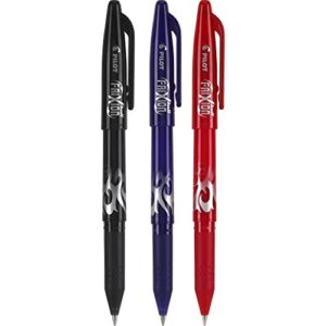 PILOT FriXion Ball Erasable & Refillable Gel Ink Stick Pens, Fine Point, Black/Blue/Red Inks, 3-Pack (31557)