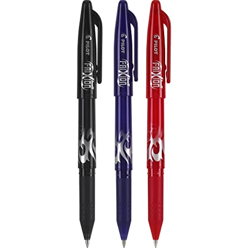 PILOT FriXion Ball Erasable & Refillable Gel Ink Stick Pens, Fine Point, Black/Blue/Red Inks, 3-Pack (31557)