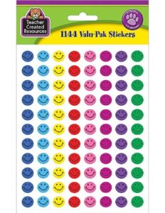 teacher created resources mini happy face stickers valu-pak, multi color (6633), 0.38 inch