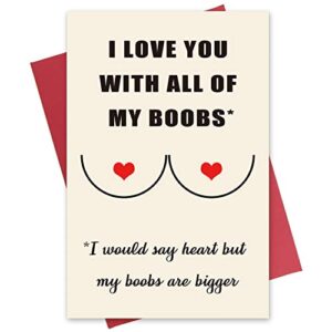 yerasiw funny anniversary card, birthday card with envelope, love you with all of my bo*bs card for boyfriend husband him