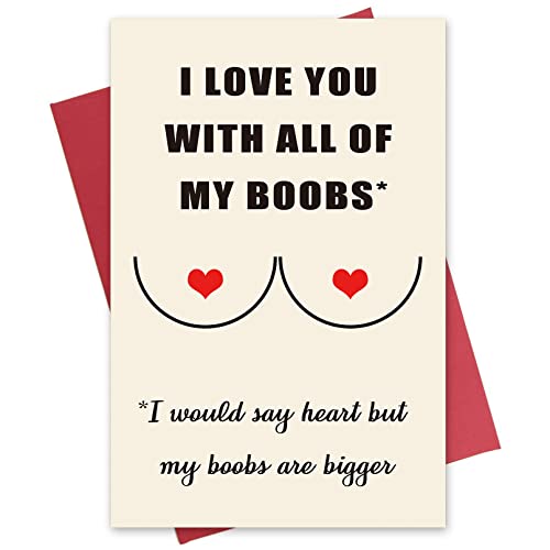 Yerasiw Funny Anniversary Card, Birthday Card with Envelope, Love You with All of My Bo*bs Card for Boyfriend Husband Him