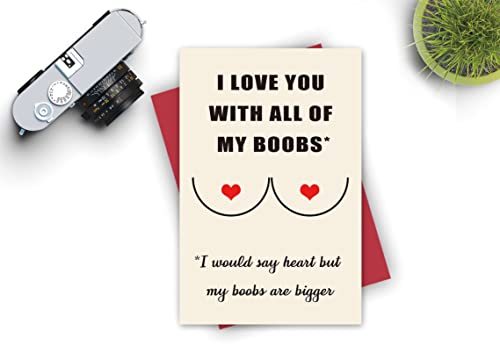 Yerasiw Funny Anniversary Card, Birthday Card with Envelope, Love You with All of My Bo*bs Card for Boyfriend Husband Him