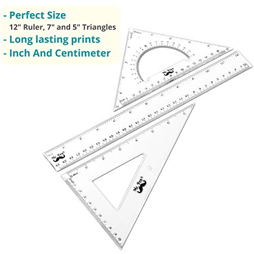 Mr. Pen- Triangle Ruler, Square and Ruler Set, Ruler Set, 3 Pack, Set Square, Geometry Set, Square Ruler, Protractor for Geometry, School Geometry Set, Math Protractor, Geometry Rulers, Math Ruler