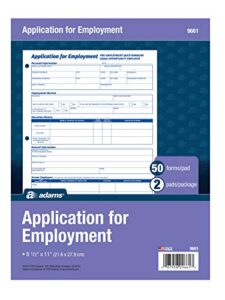 adams applications for employment, 8.5 x 11 inch, 3-hole punched, 50-sheets/pack, 2-pack, white (9661)