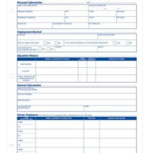 Adams Applications for Employment, 8.5 x 11 Inch, 3-Hole Punched, 50-Sheets/Pack, 2-Pack, White (9661)