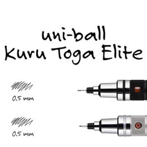 uni-ball Kuru Toga Elite Mechanical Pencil Starter Kit with Silver Barrel and 0.5mm Tip, 60 Lead Refills, and 5 Pencil Eraser Refills, HB #2