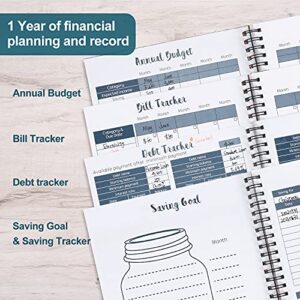 Monthly Budget Planner [Undated] with 12 Bill Pockets for Income, Debt, Saving, Expense and Bill Tracker Organizer, Blue, Floral Design