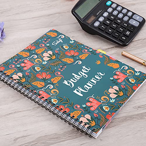 Monthly Budget Planner [Undated] with 12 Bill Pockets for Income, Debt, Saving, Expense and Bill Tracker Organizer, Blue, Floral Design