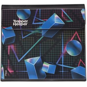 trapper keeper binder, retro design, 1 inch binder includes 2 folders and extra pocket, metal rings and spring clip, secure storage, shapes, mead school supplies (260038cq1-ecm)