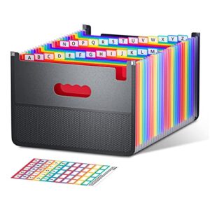 thinktex 26 pockets expanding file folder, upright & open top, a-z colorful tabs, larger capacity accordian folder, teacher supplies