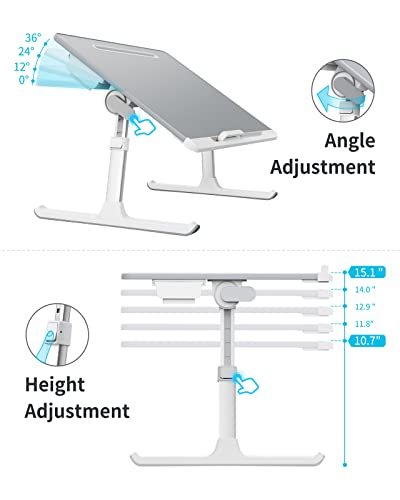 Laptop Bed Tray Desk, SAIJI Adjustable Laptop Stand for Bed, Foldable Laptop Table with Storage Drawer for Eating, Working, Writing, Gaming, Drawing (Gray, X-Large)