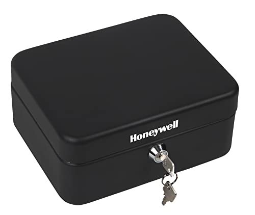 Honeywell Safes & Door Locks - 6111 Convertible Steel Cash and Security Box with Key Lock, Black 6.6x7.9x3.5