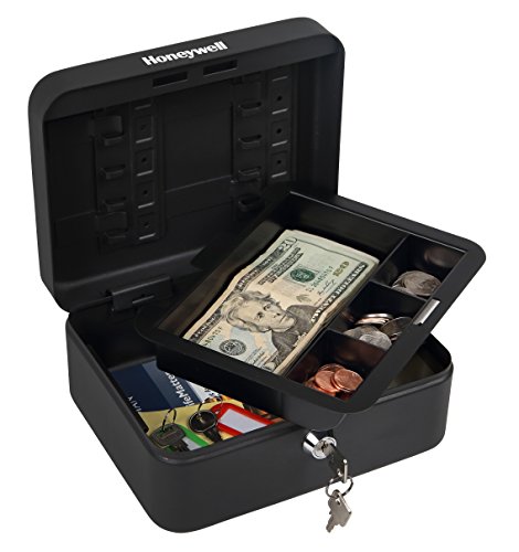 Honeywell Safes & Door Locks - 6111 Convertible Steel Cash and Security Box with Key Lock, Black 6.6x7.9x3.5