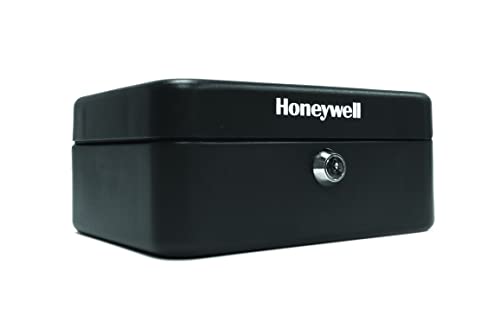 Honeywell Safes & Door Locks - 6111 Convertible Steel Cash and Security Box with Key Lock, Black 6.6x7.9x3.5