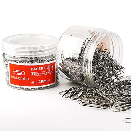 Paper Clips, 2-Pack Paperclips, Paper Clip, Silver Paper Clips, Suitable for Office, School, and Daily use, Also Used for Daily DIY, Paperclip, Tontomtp Paper Clips 200pcs 29mm per Container(Silver)