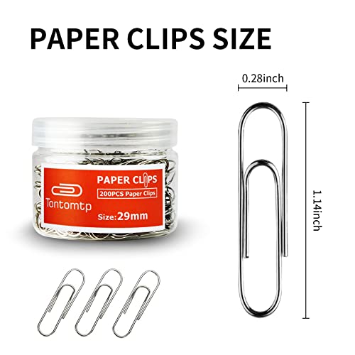 Paper Clips, 2-Pack Paperclips, Paper Clip, Silver Paper Clips, Suitable for Office, School, and Daily use, Also Used for Daily DIY, Paperclip, Tontomtp Paper Clips 200pcs 29mm per Container(Silver)