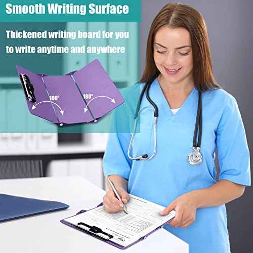 Nursing Clipboard Foldable, Foldable Clipboard w/ Nursing Edition Cheat Sheets,3 Layers Aluminum, Nurse Clipboard w/ Low Profile Clip&Pen Clip Pocket Clipboard for Students, Nurses and Doctors,Purple