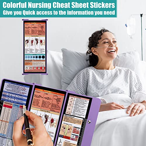 Nursing Clipboard Foldable, Foldable Clipboard w/ Nursing Edition Cheat Sheets,3 Layers Aluminum, Nurse Clipboard w/ Low Profile Clip&Pen Clip Pocket Clipboard for Students, Nurses and Doctors,Purple