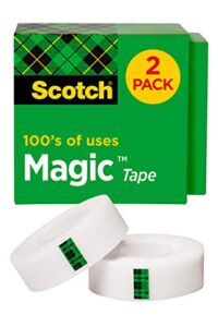 scotch magic tape, 2 rolls, numerous applications, invisible, engineered for repairing, 3/4 x 1000 inches, boxed (810k2)