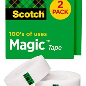 Scotch Magic Tape, 2 Rolls, Numerous Applications, Invisible, Engineered for Repairing, 3/4 x 1000 Inches, Boxed (810K2)