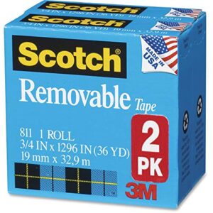 scotch – 8112pk removable tape, 3/4 in x 1,296 in, 2 boxes/pack, post-it technology (811-2pk)