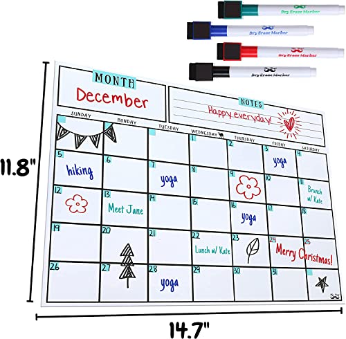 Mr. Pen- Dry Erase Calendar for Fridge, Magnetic, 14.7 x 11.8", Magnetic Calendar with 4 Dry Erase Markers, Magnetic Calendar for Fridge, Magnetic Whiteboard Calendar, Dry Erase Fridge Calendar.