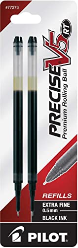 Pilot Precise V5 RT Liquid Ink Retractable Rollerball Pen Refills, 0.5mm, Extra Fine Point, Black Ink, Pack of 12