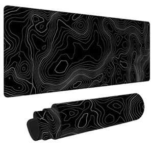 bzu topographic contour extended big mouse pad large,xl gaming mouse pad desk pad,31.5×11.8inch long computer keyboard mouse mat mousepad with 3mm non-slip base and stitched edge for home office work
