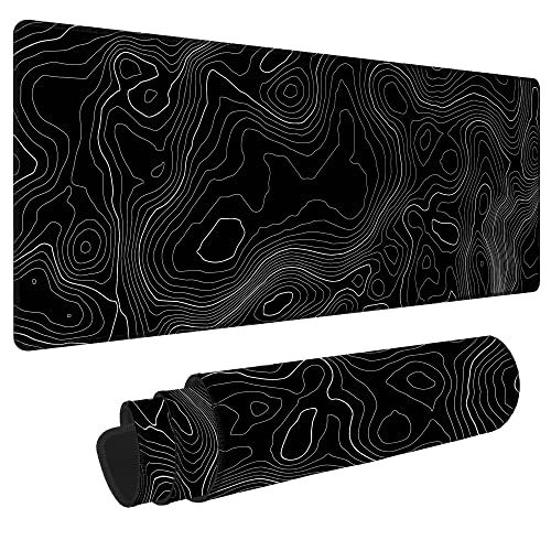 BZU Topographic Contour Extended Big Mouse Pad Large,XL Gaming Mouse Pad Desk Pad,31.5x11.8inch Long Computer Keyboard Mouse Mat Mousepad with 3mm Non-Slip Base and Stitched Edge for Home Office Work