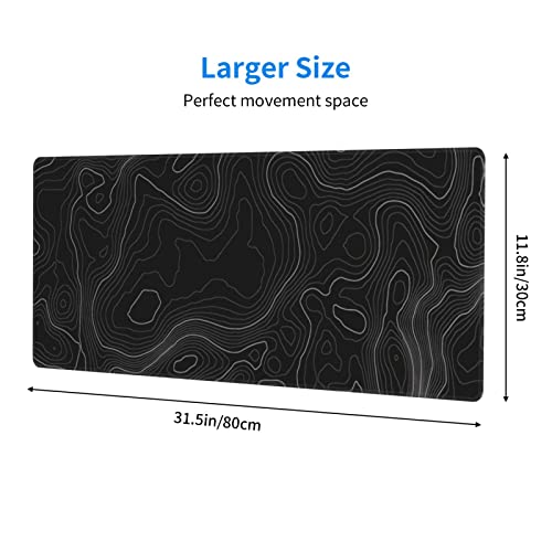 BZU Topographic Contour Extended Big Mouse Pad Large,XL Gaming Mouse Pad Desk Pad,31.5x11.8inch Long Computer Keyboard Mouse Mat Mousepad with 3mm Non-Slip Base and Stitched Edge for Home Office Work