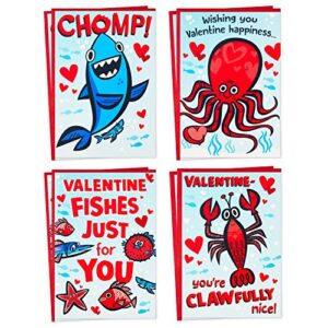 hallmark valentines day cards kids classroom assortment, 8 valentine’s day cards with envelopes (sea creatures)