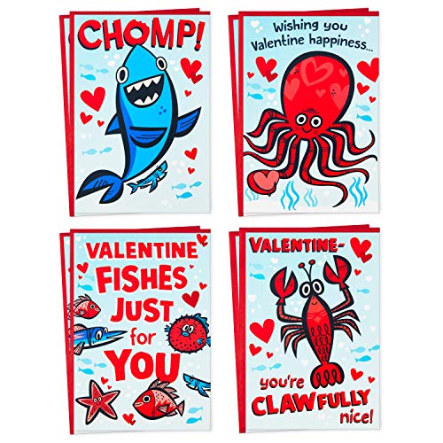 Hallmark Valentines Day Cards Kids Classroom Assortment, 8 Valentine's Day Cards with Envelopes (Sea Creatures)